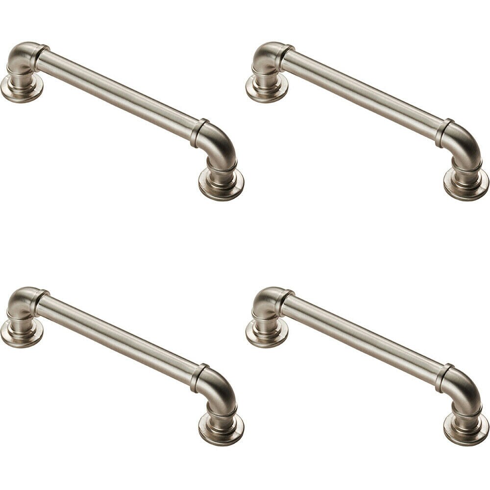Loops 4x Pipe Design Cabinet Pull Handle 128mm Fixing Centres 12mm Dia Satin Nickel in Metallics