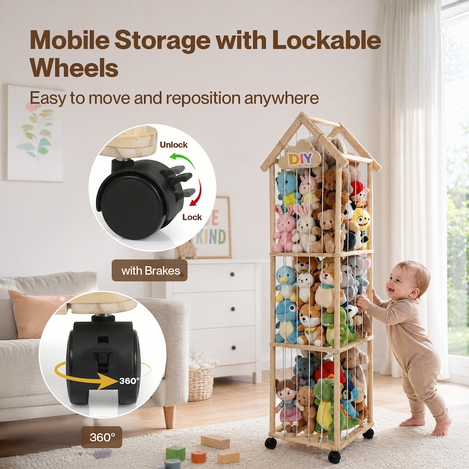 image 1 of Levede Plush Toy Storage Holder Kids Stuffed Animal Organiser Lockable Wheels