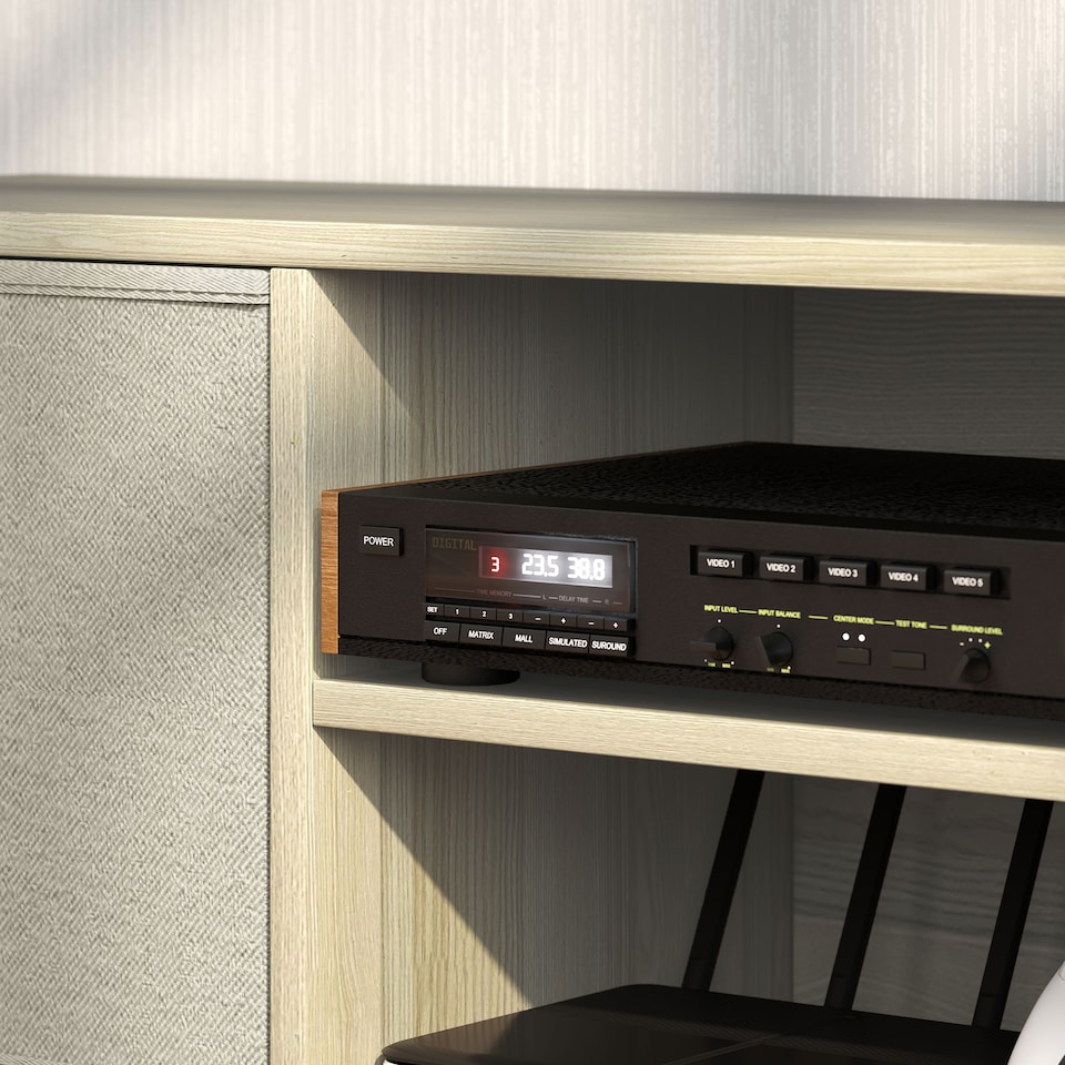 image 1 of HOMCOM TV Cabinet Stand Unit for TVs up to 50  Flat Screen with Foldable Drawers and Shelves, Entertainment Centre for Living Room, Bedroom Nature Wood Finish