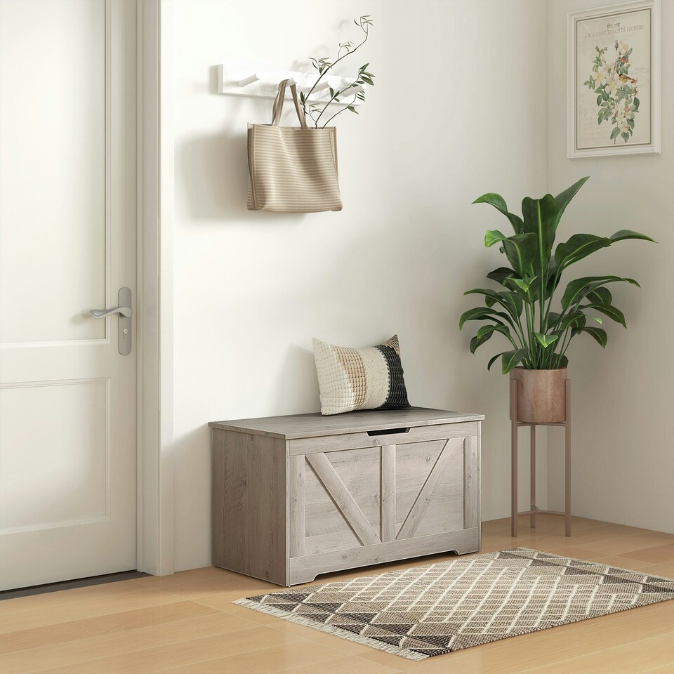 image 1 of HOMCOM Storage Trunk for Living Room, with Safety Hinges, 80cm, Grey