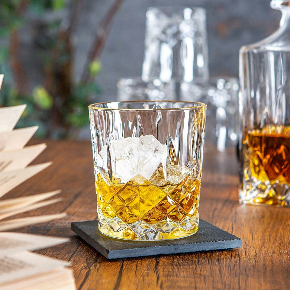 image 1 of RCR Crystal Orchestra Cut Glass Double Old Fashioned Whiskey Glasses Tumblers Set - 340ml - Pack of 6 Clear