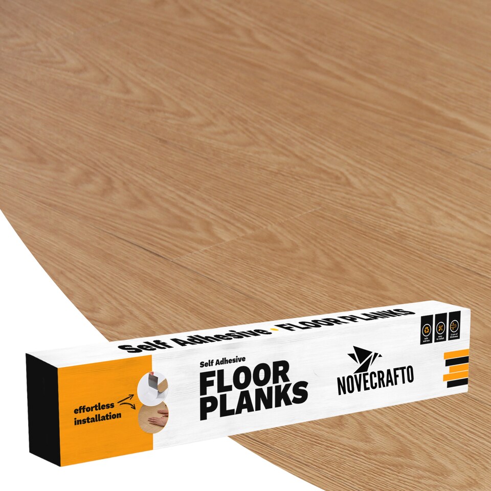 image 1 of NOVECRAFTO Self Adhesive Floor Planks | 5.9x35.9in (91.4x15.2cm) Each | Peel & Stick Vinyl Flooring | Natural Wood Effect | Waterproof DIY Tiles | Brown | 2.78 sqm