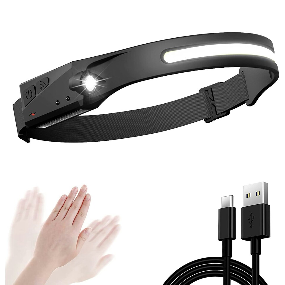 image 1 of Goodyear LED Head Torch Rechargeable Headlamp COB Motion Sensor Waterproof Light