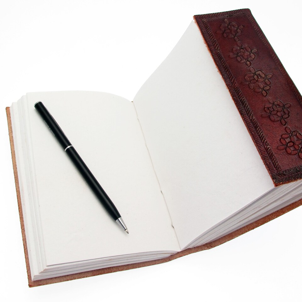 image 1 of Indra Medium Embossed and Stitched Leather Journal with Semi-Precious Stone