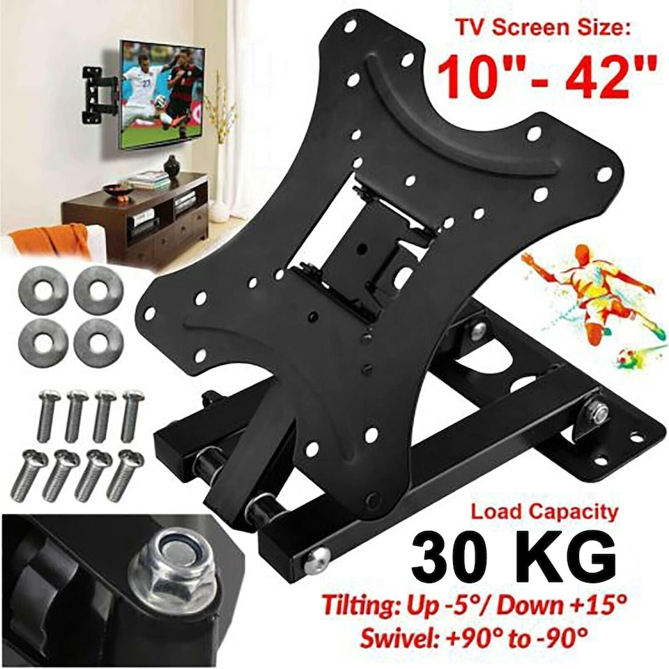 image 1 of Tilt Swivel TV Wall Mount Bracket 10-42 inch VESA 75x200mm Full Motion Articulating Arm Brackets Heavy Duty Load Capacity 30kg
