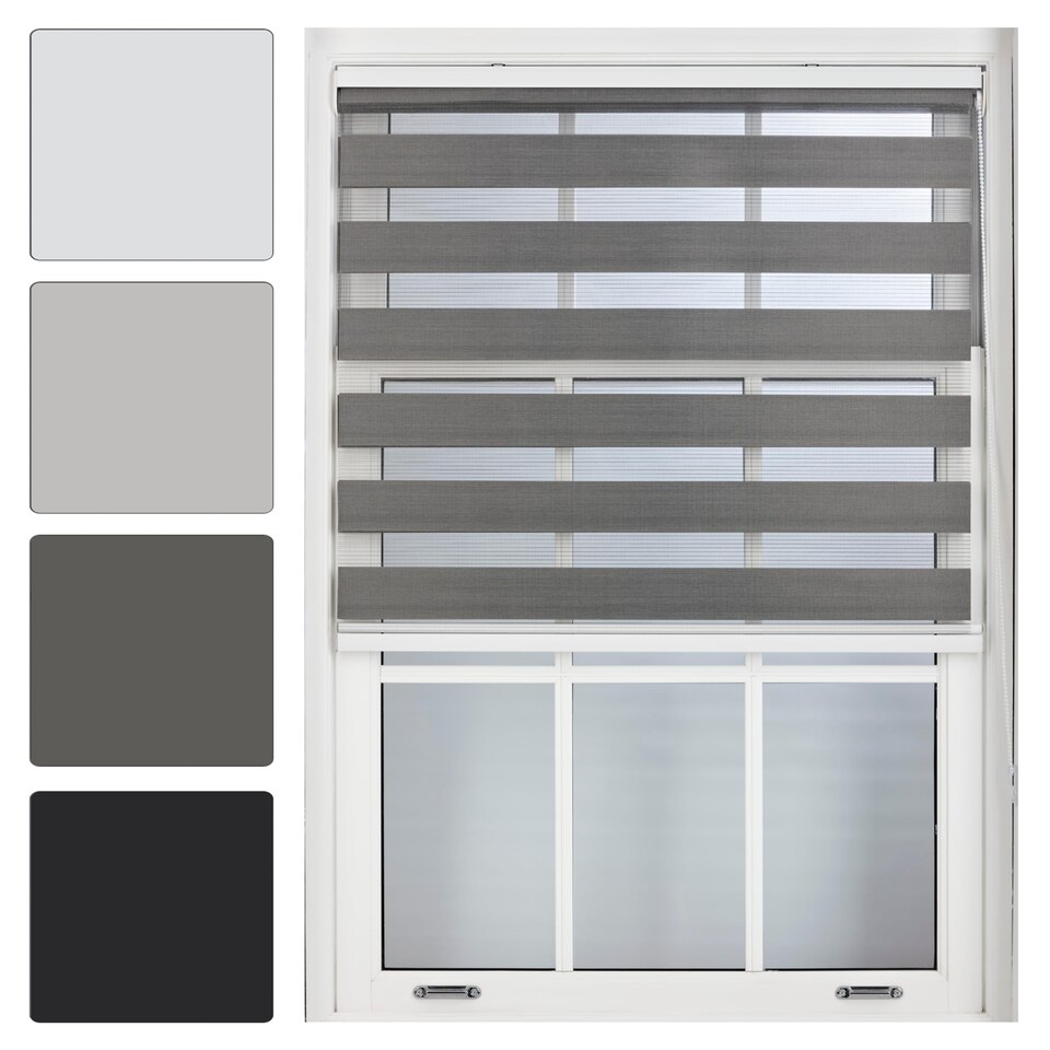 image 1 of Day and Night Zebra Roller Blind 85cm Wide x 165cm Long | Grey | Dark Grey