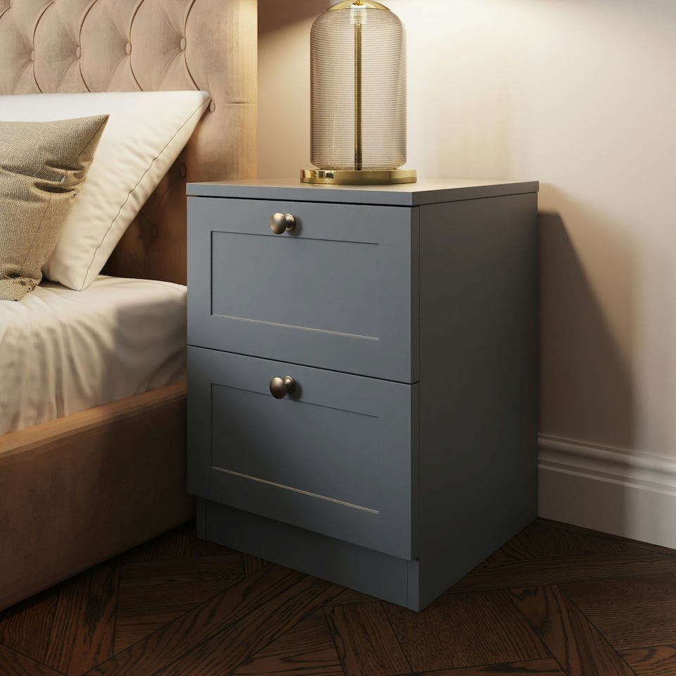 image 1 of FWStyle Artus Shaker 2 Drawer Bedside Table Nightstand Matt Grey
