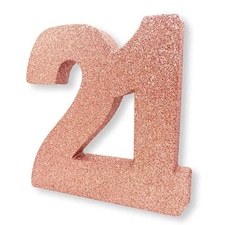 Number 21 Rose Gold Glitter Table Decoration 20cm