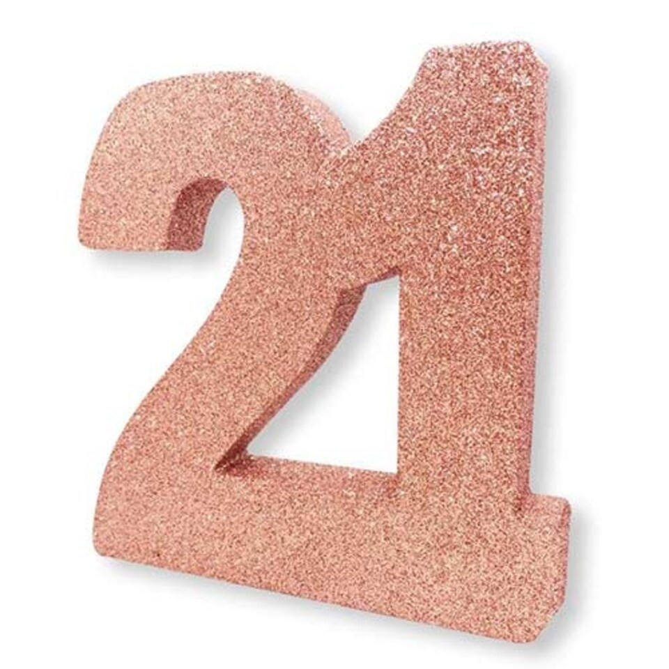Number 21 Rose Gold Glitter Table Decoration 20cm