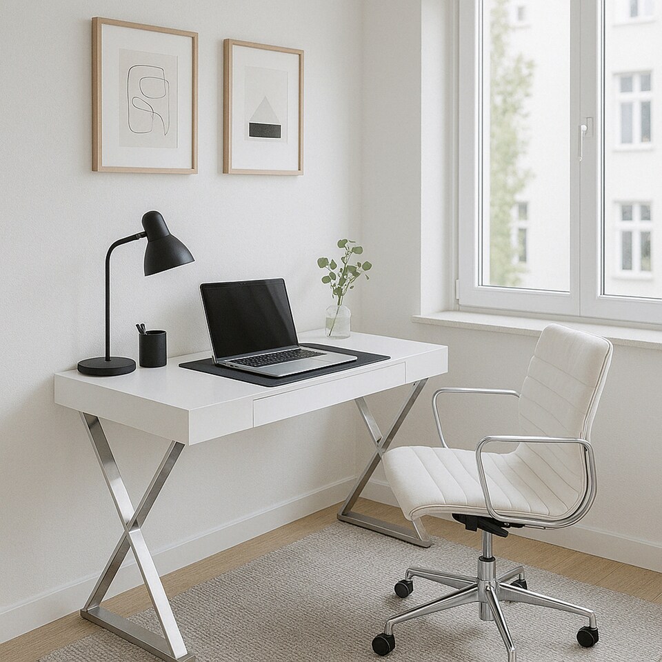 image 1 of Centurion Supports ADONIS Gloss White and Chrome Ergonomic Home Office Luxury Computer Desk | White | White | 1