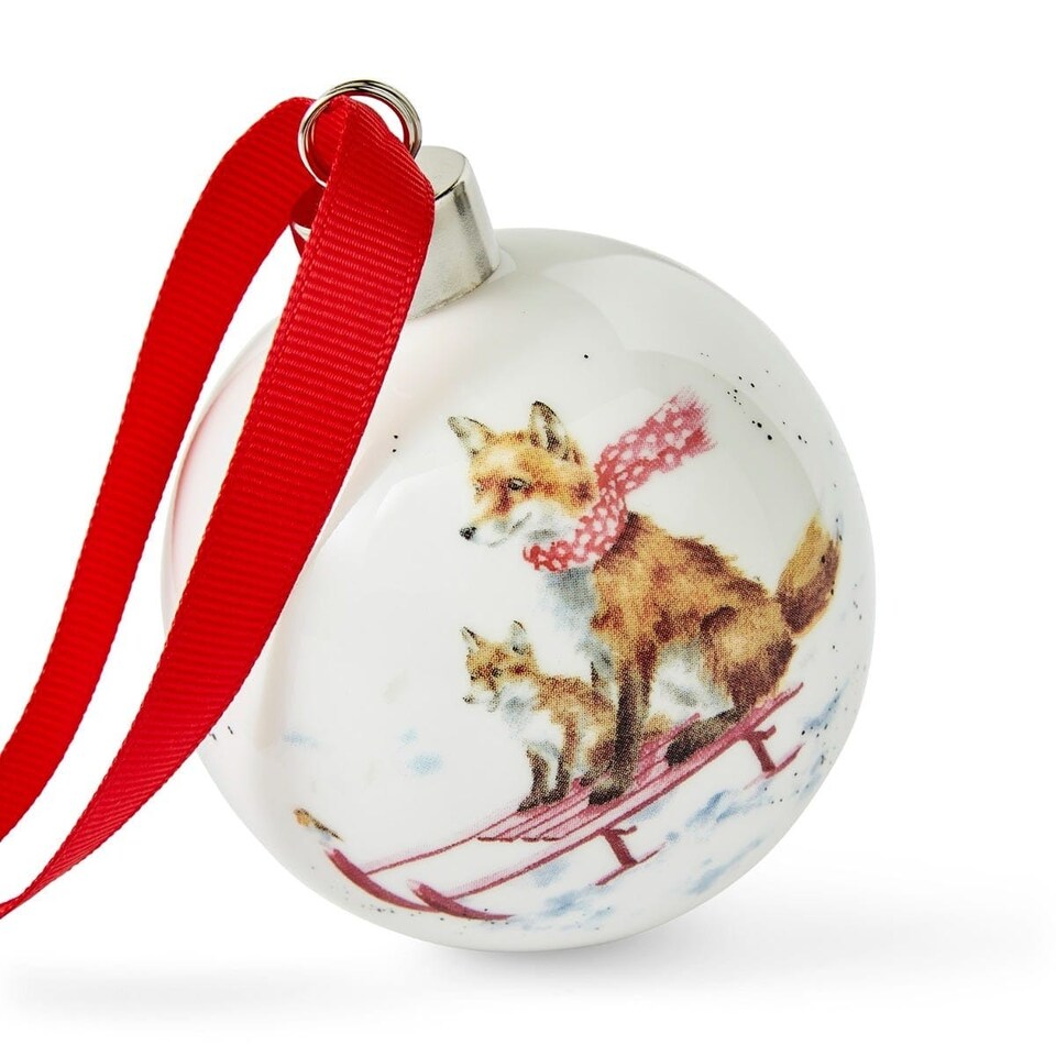 Wrendale Designs Fox Sleigh Ride Fine Bone China Christmas Bauble