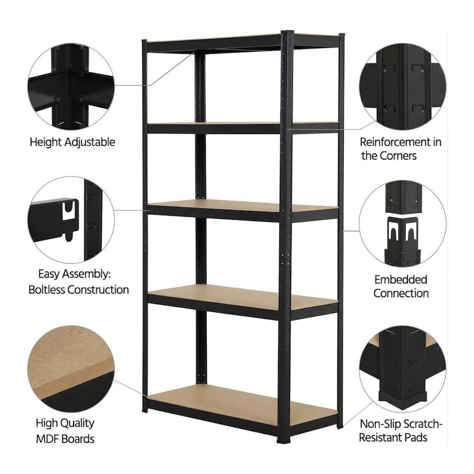 image 1 of Shelving Unit Black Boltless Heavy Duty 5 Tier  – 180cm Tall, 375kg Capacity Garage Racking