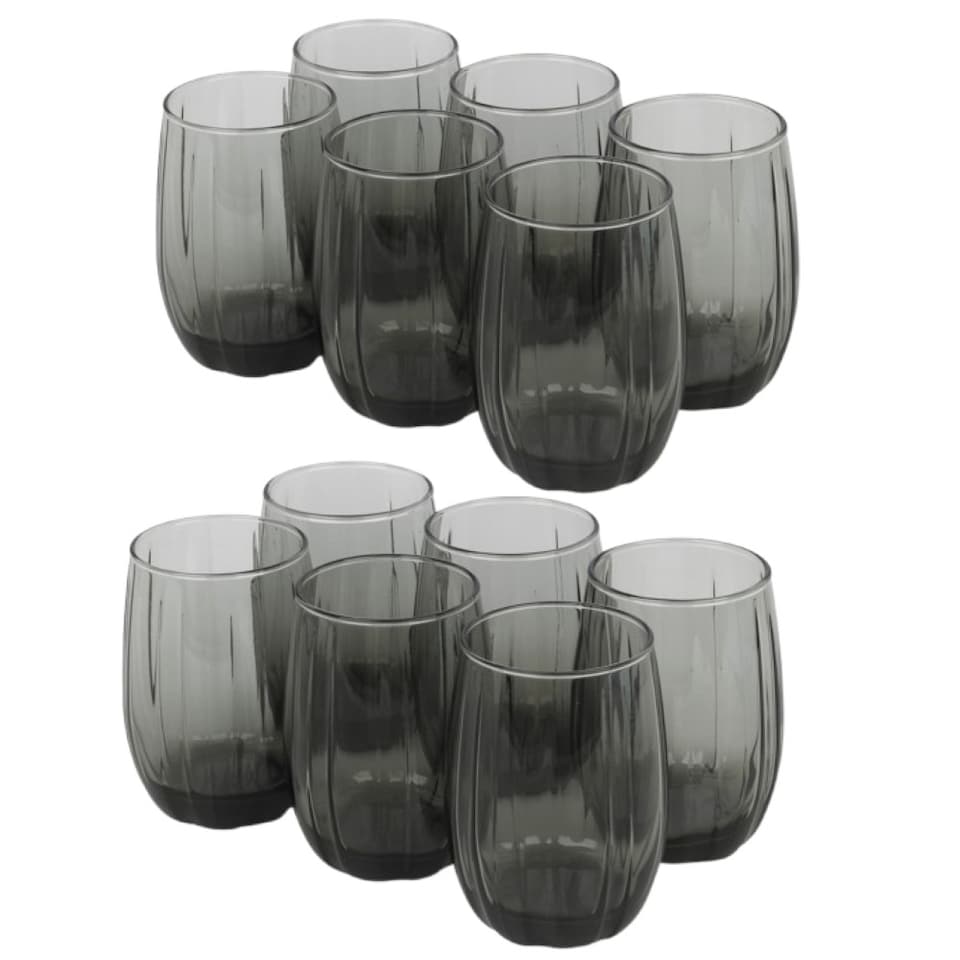 image 1 of Linka Coloured Glasses Sets Glassware Cup Tall Short Cocktail Tumblers | Multi | Dark Grey 240ml | Set of 12