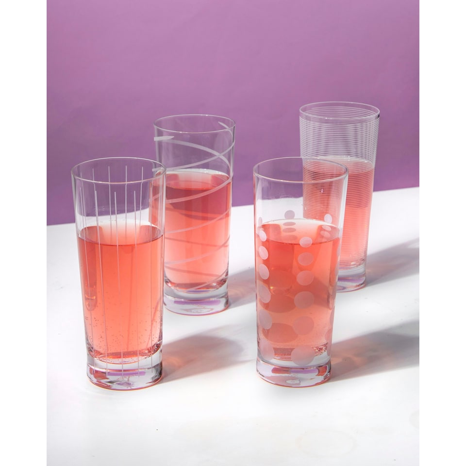 image 1 of Mikasa Highball Glass Set Clear Etched Crystal 550ml Set of 4