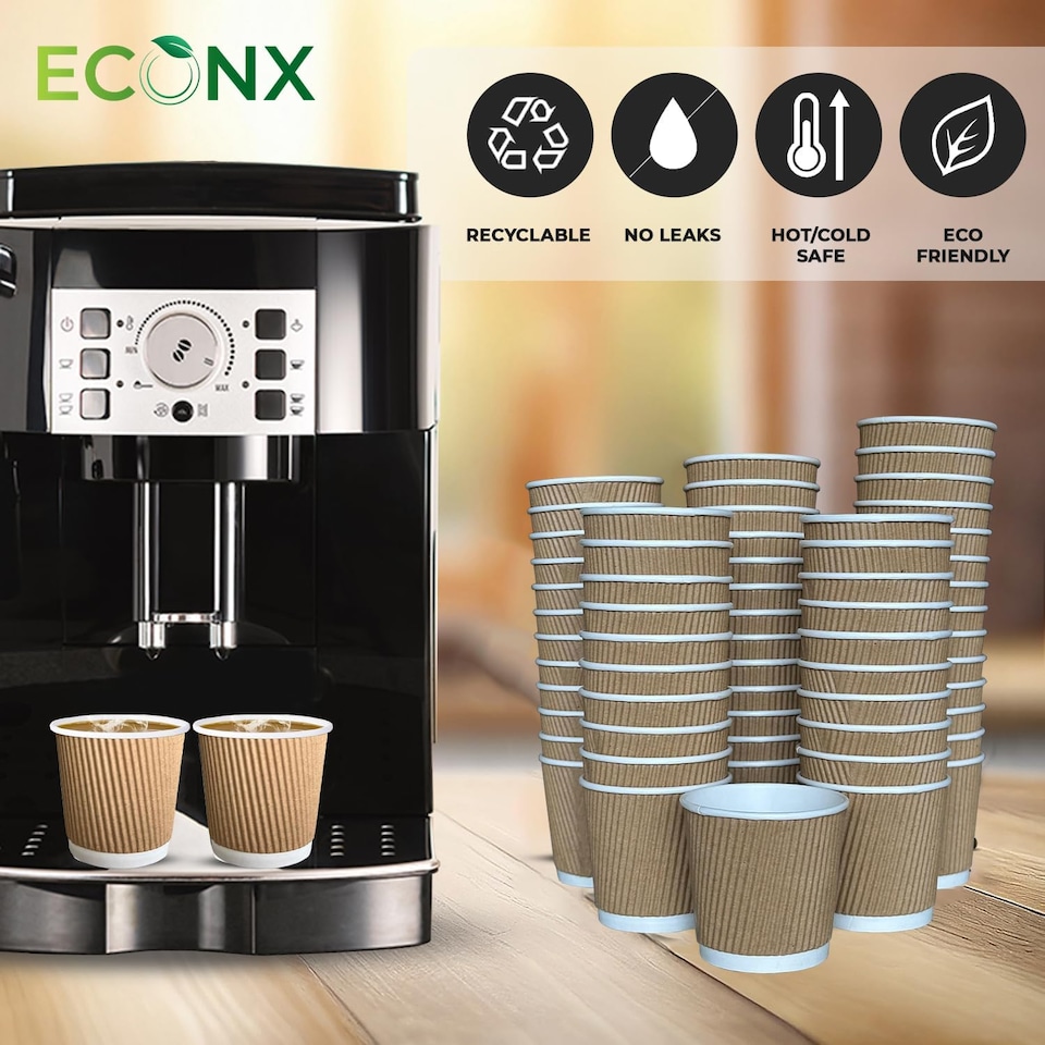 image 1 of ECONX 4oz Disposable Coffee Cups 3-PLY Insulated Ripple Wall Takeaway Paper Cups 200pc