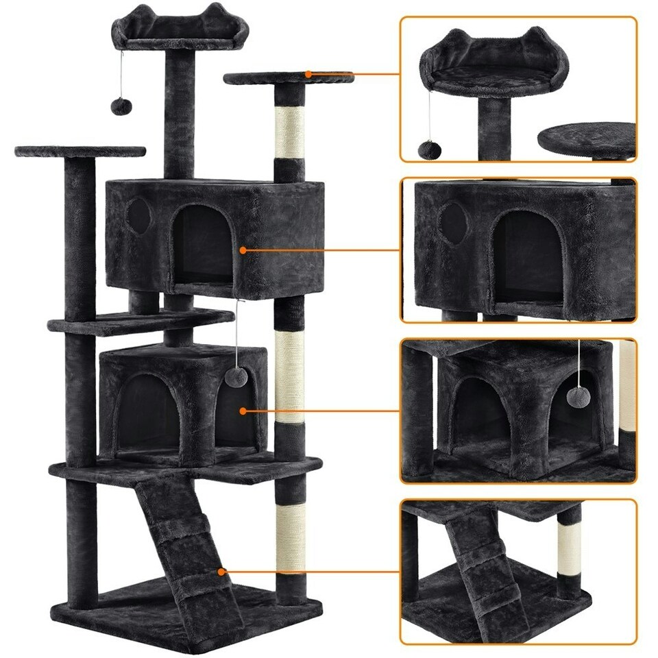 image 1 of Yaheetech 177 cm Cat Tree Tower with Condos and Scratching Posts Black