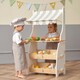 image 4 of Hooga Kids Wooden Toy Shop, Role Play Shop Market Stand With Realistic Shelving and Fabric Canopy