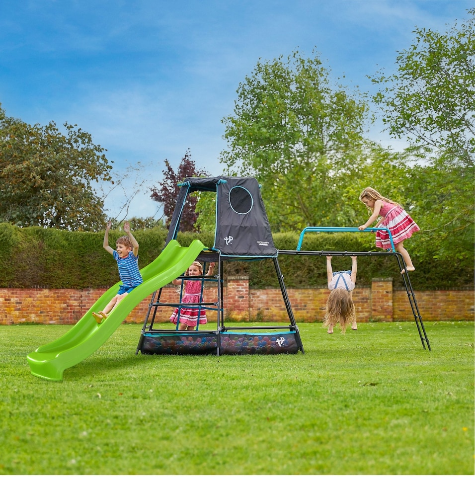 image 1 of TP Explorer Metal Climbing Frame Set with Ripple Slide and Jungle Run Black Edition