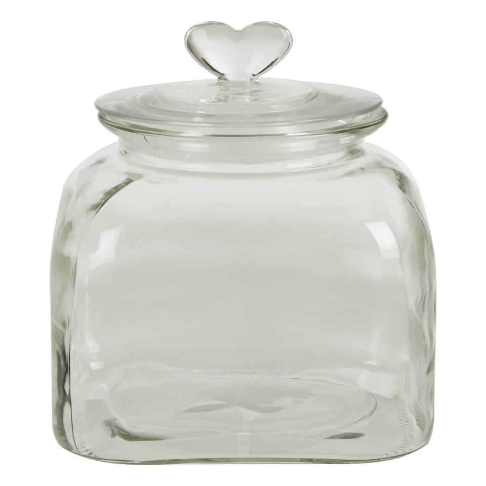 image 1 of Interiors by Premier Medium Storage Jar, Glass Canister with Heart-Shaped Lid, Ideal for Storing Sweets, Spices
