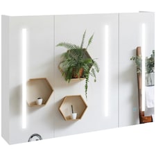 kleankin Wall Mounted Bathroom Storage Cupboard with Light, Mirror and Shelf