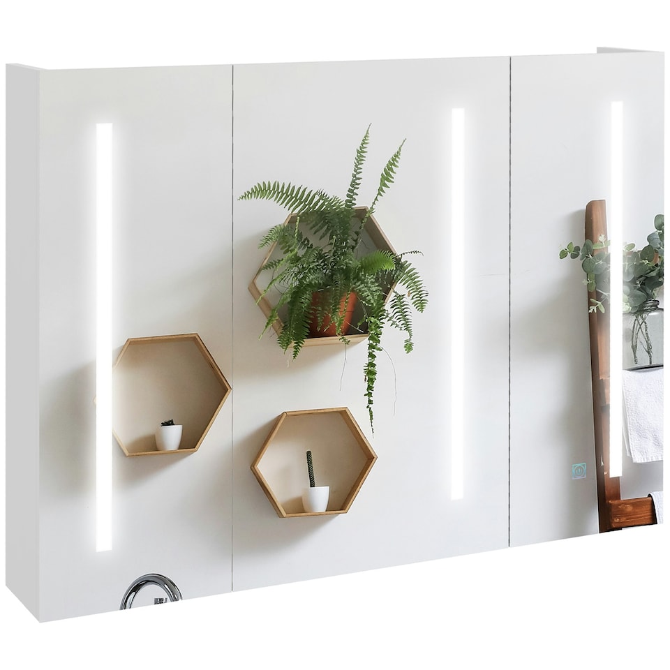 image 1 of kleankin Wall Mounted Bathroom Storage Cupboard with Light, Mirror and Shelf