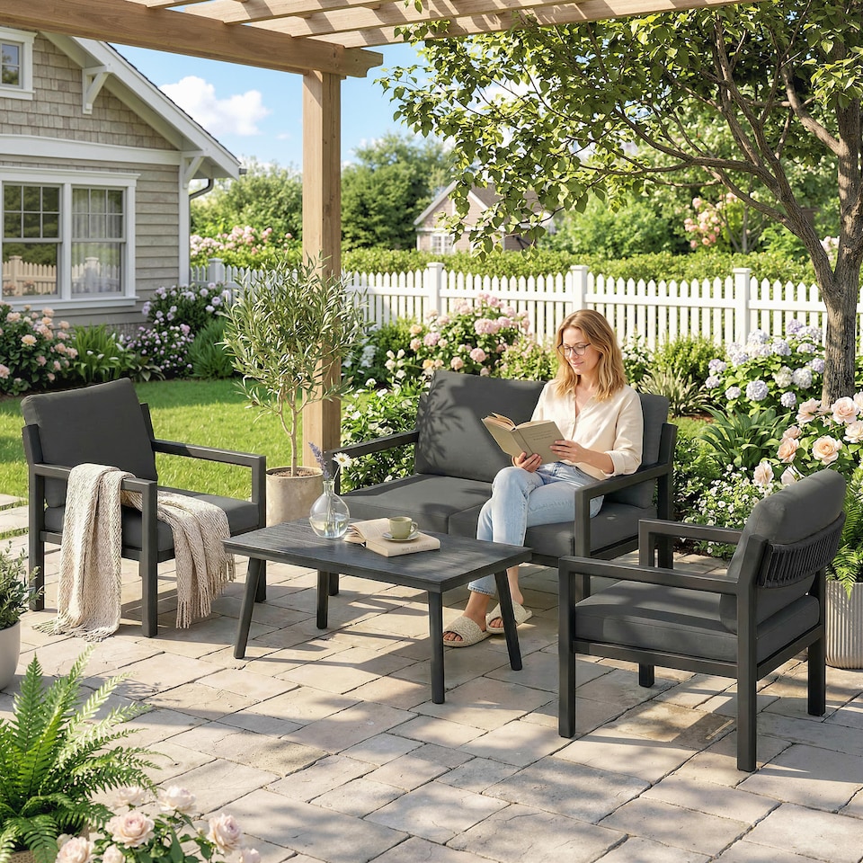image 1 of Outsunny Rattan Garden Furniture Set, Outdoor Furniture Conversation Set | Grey | Dark Grey | 120 x 67 x 71 cm (loveseat)
