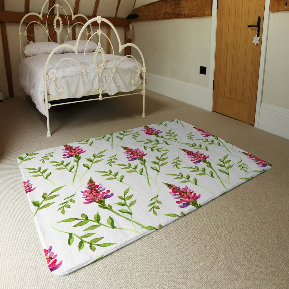image 1 of Pink & Green Leaves (Rug) Green | Medium: 80x150cm