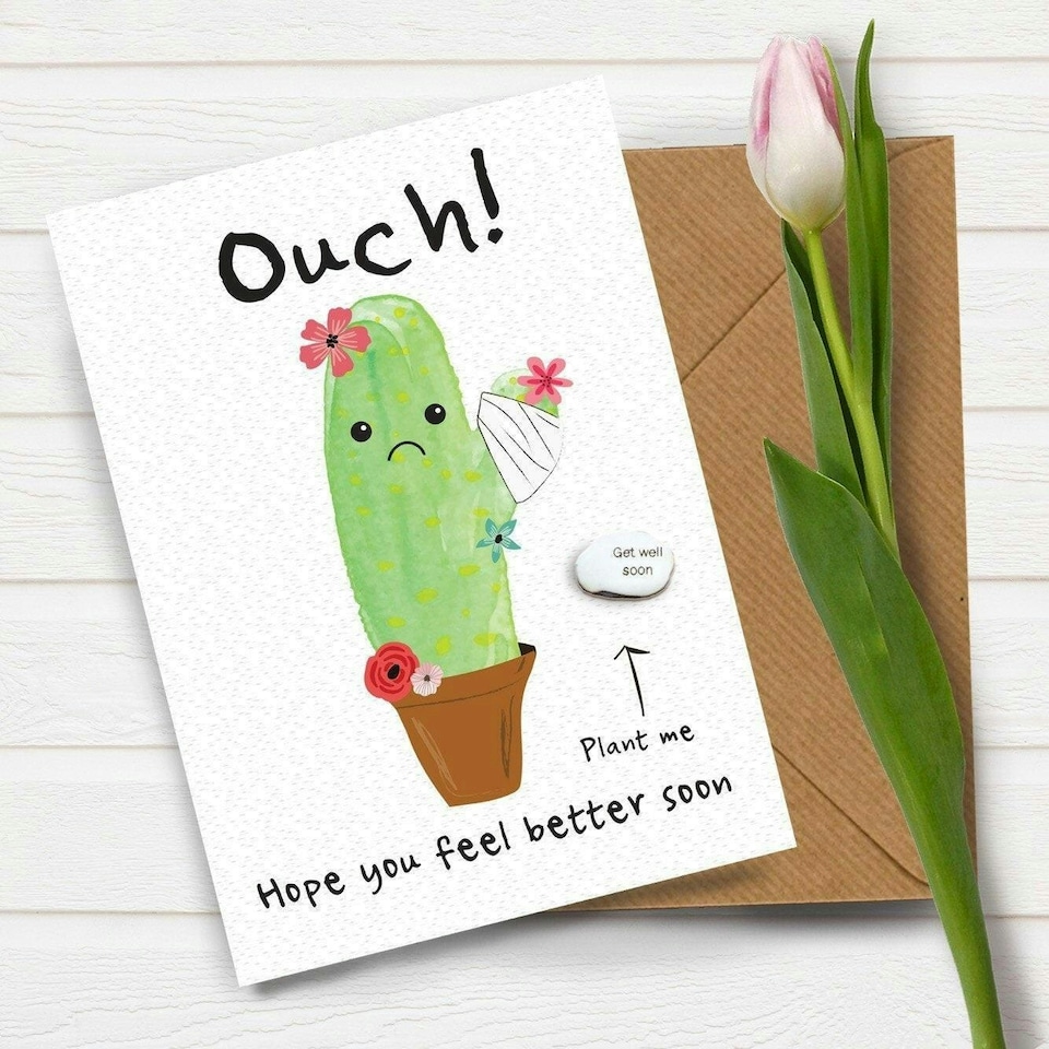 image 1 of Lucy and Lolly Magic Bean Greetings Card Ouch! Cactus Get Well