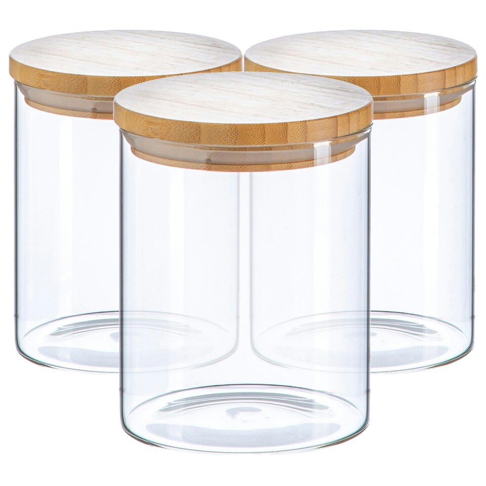 image 1 of Argon Tableware Scandi Glass Storage Jars with Wooden Lids - 750ml - Pack of 3