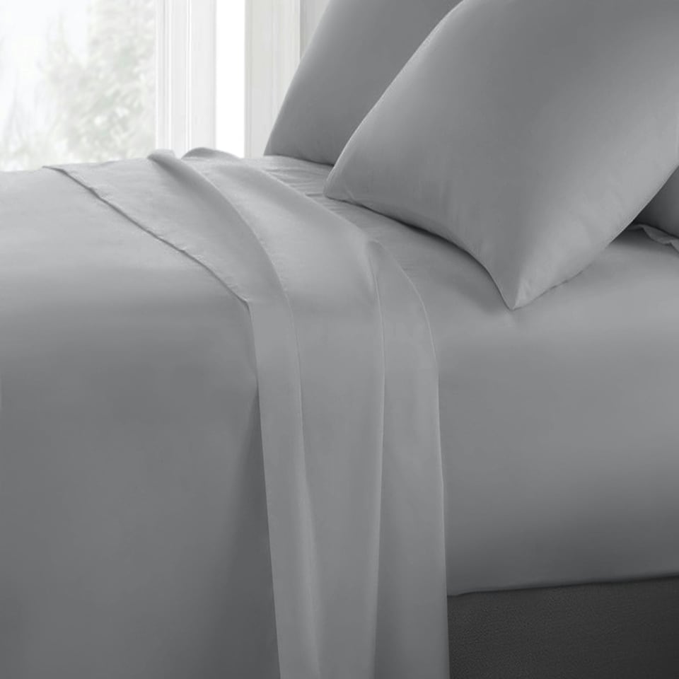 Sweet Dreams 200 Thread Count Percale Cotton Flat Sheet Grey | Grey | Super King