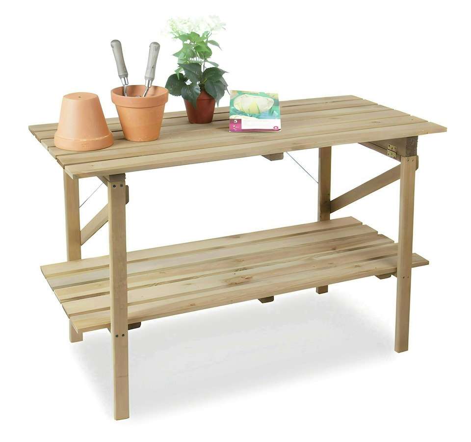 image 1 of Lacewing Wooden 2 Tier Greenhouse Staging Shelving Bench Collapsible 122cm