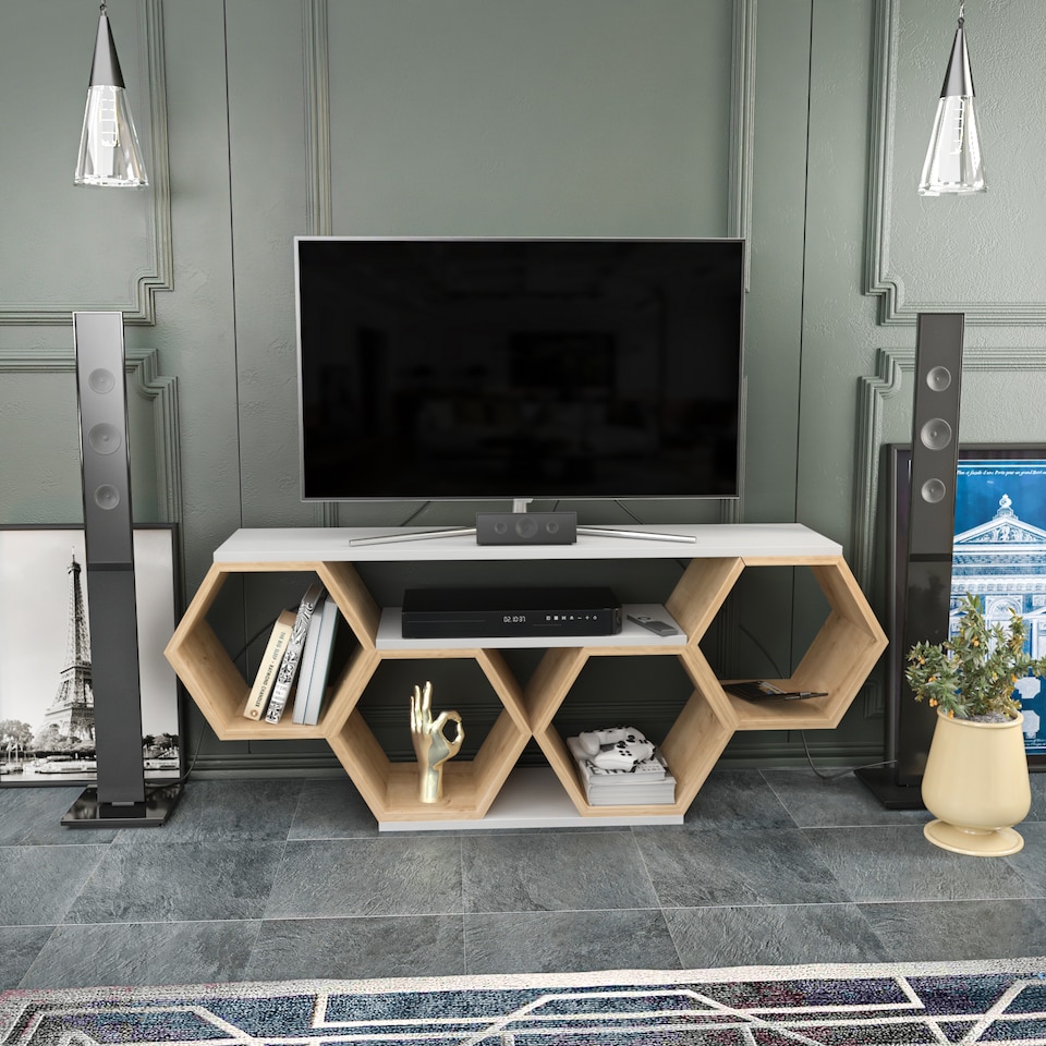 image 1 of Decorotika Honey TV Stand TV Unit for TVs up to 55 inch Honeycomb Design