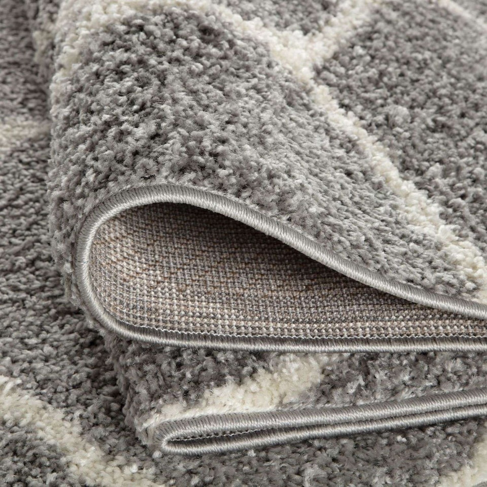 image 1 of The Rugs Moroccan Collection Soft High Pile Shaggy Diamond Floor Rugs and Runners Living Room