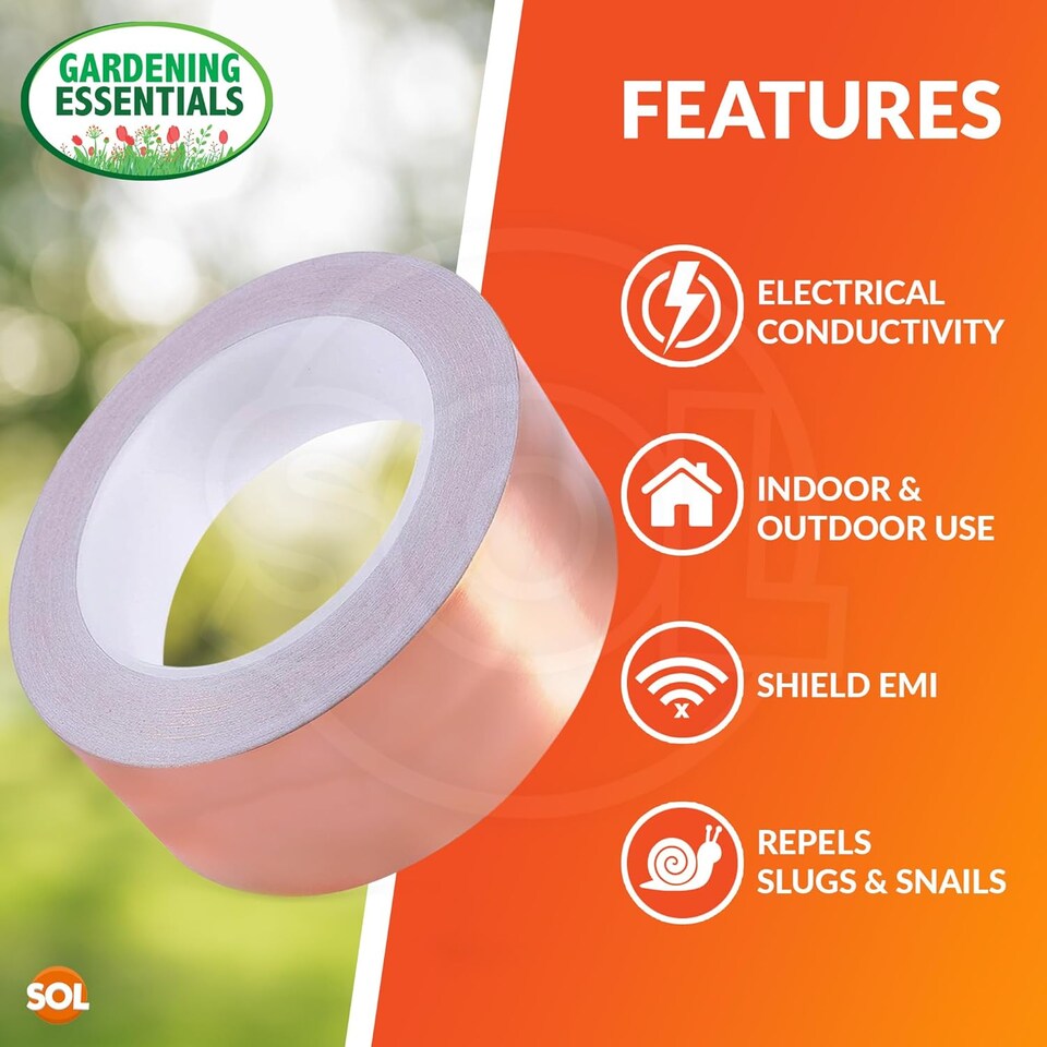 image 1 of 2pk Copper Slug Tape 10m x 50mm – Weatherproof Humane Snail & Slug Repellent for Indoor/Outdoor Use, Ideal for Pots & Garden Beds
