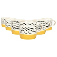 Nicola Spring Ceramic Dipped Dots Coffee Mugs - 385ml - Mustard - Pack of 6 Yellow