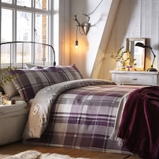 D & D Colville Check Duvet Cover Set Plum