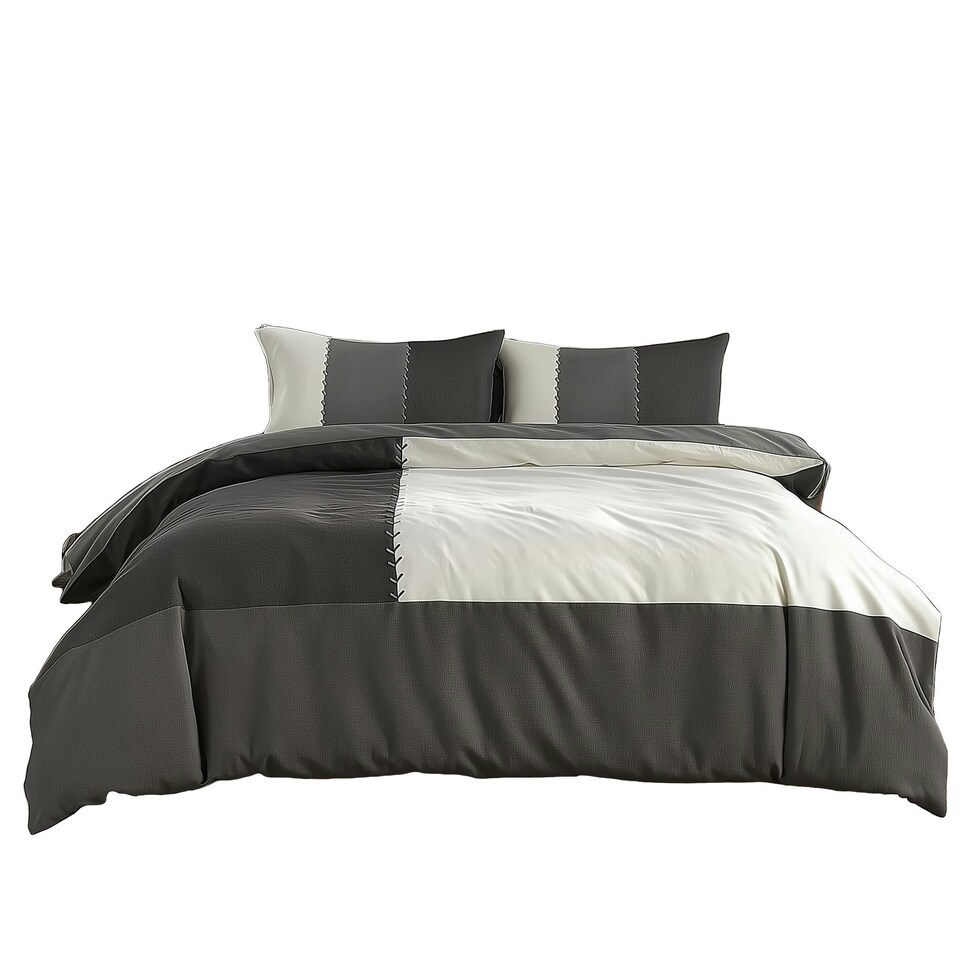 image 1 of Duvet Cover And Pillowcase Set Black Blue Chocolate Patchwork Design Polycotton Bed Linen Black | Black | King