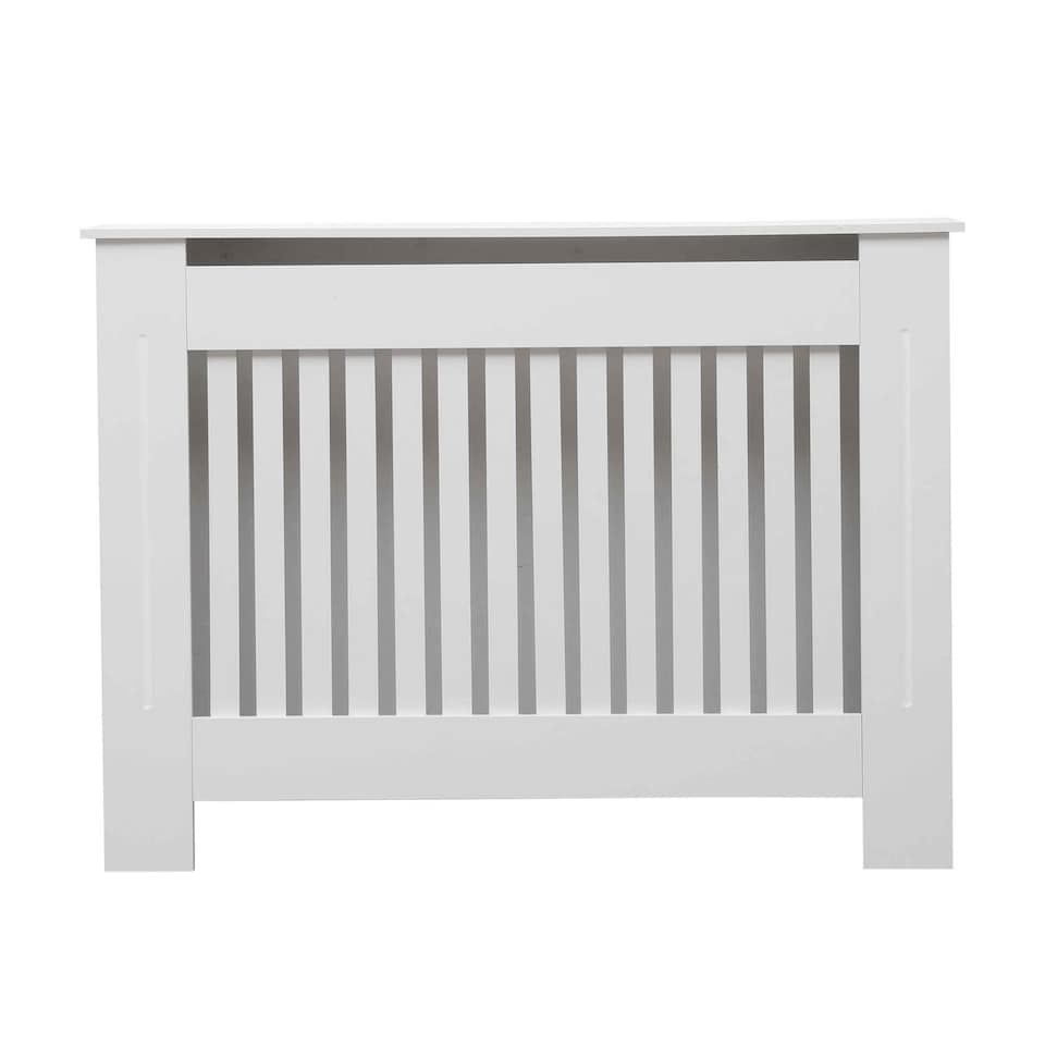 image 1 of Medium White Wooden Slatted Grill Radiator Cover MDF Cabinet