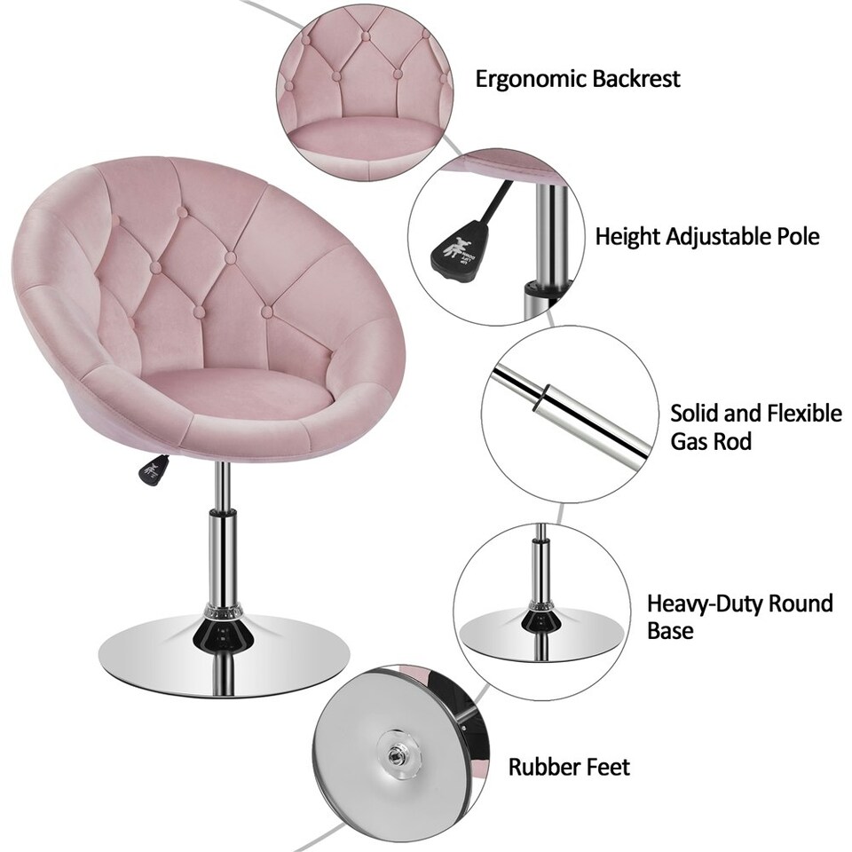 image 1 of Yaheetech Height Adjustable and Round Tufted Back Swivel Chair | Pink