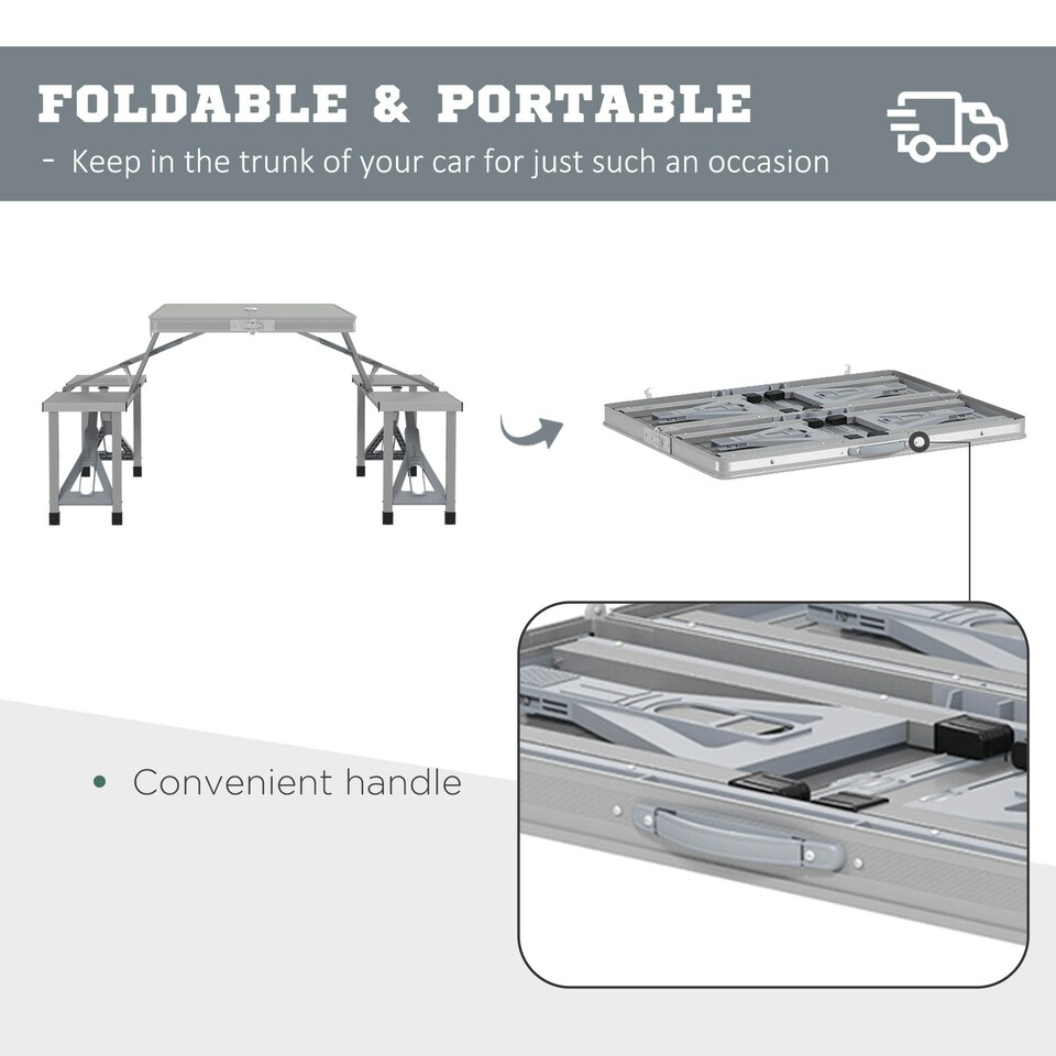 image 1 of Outsunny Folding Camping Picnic Table with 4 Seats and Umbrella Hole, Grey Grey | Grey