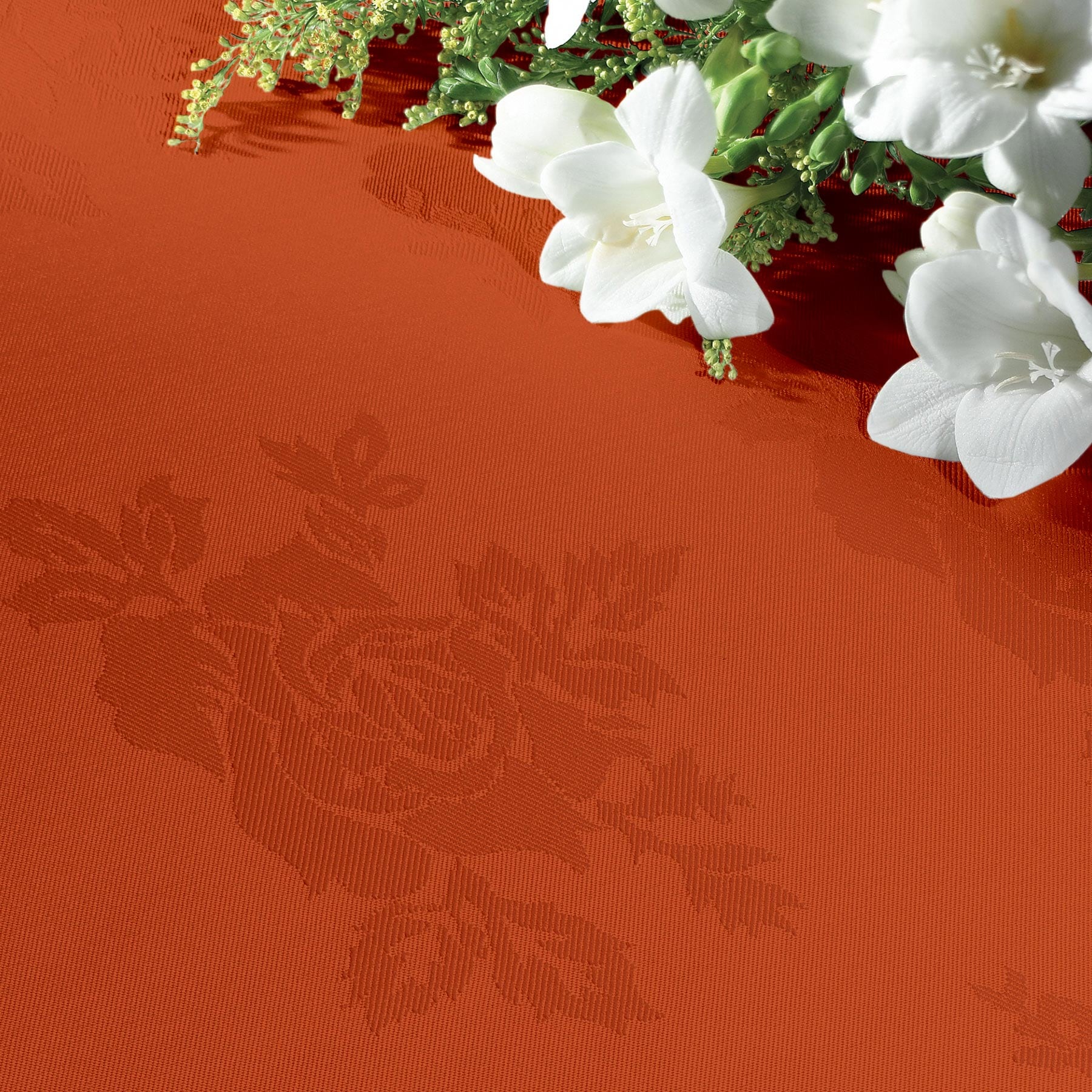 Vision Polyester Rose Design Tablecloth in Terracotta | Size: 137 cm x 178 cm