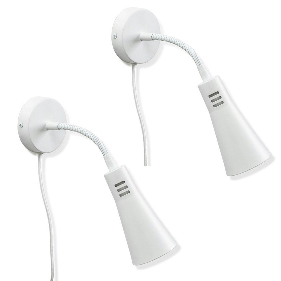 image 1 of ValueLights Edwards Pair of - Plug in White Flexible Gooseneck Easy Fit Adjustable Wall Lights
