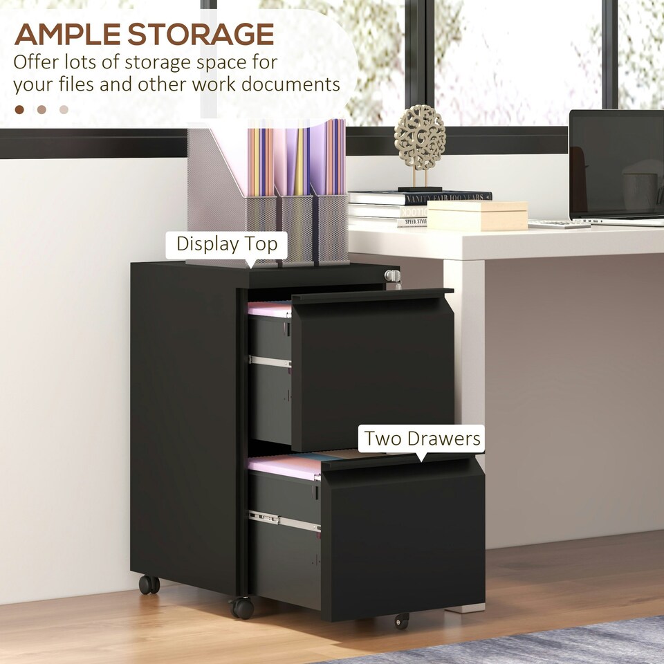 image 1 of Vinsetto Steel File Cabinet with Lock Hanging Bar for Letter A4 Legal, Black