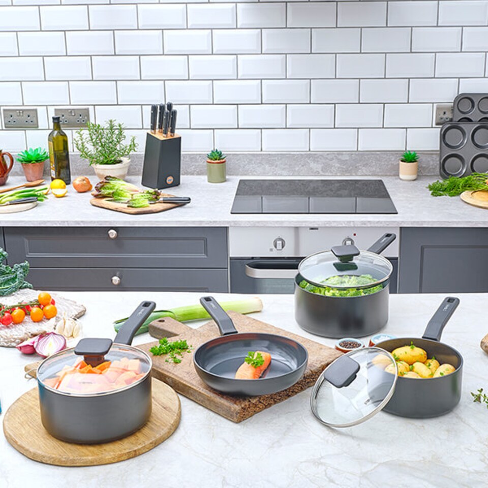 image 1 of Stoven Noir 4 Piece Saucepan Set with 20cm Frying Pan