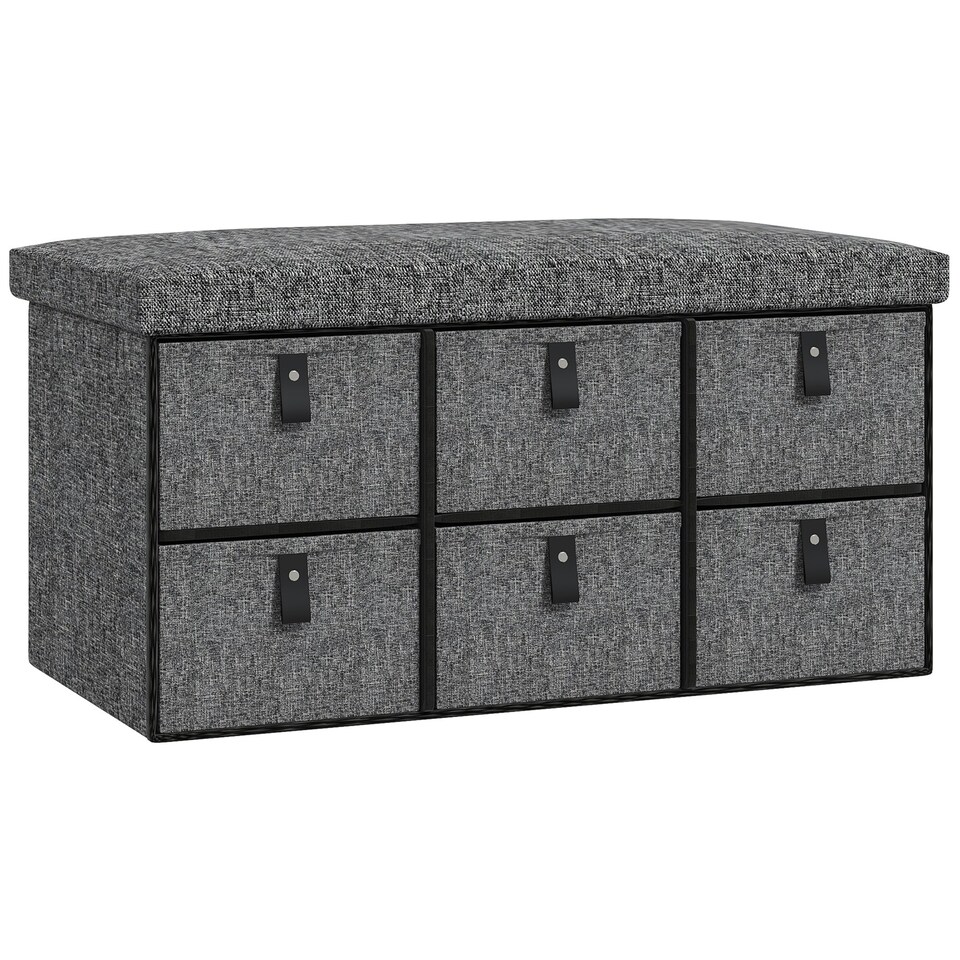 image 1 of HOMCOM Shoe Bench with Cushioned Seat, 6 Fabric Drawers for Entryway Hallway N/A