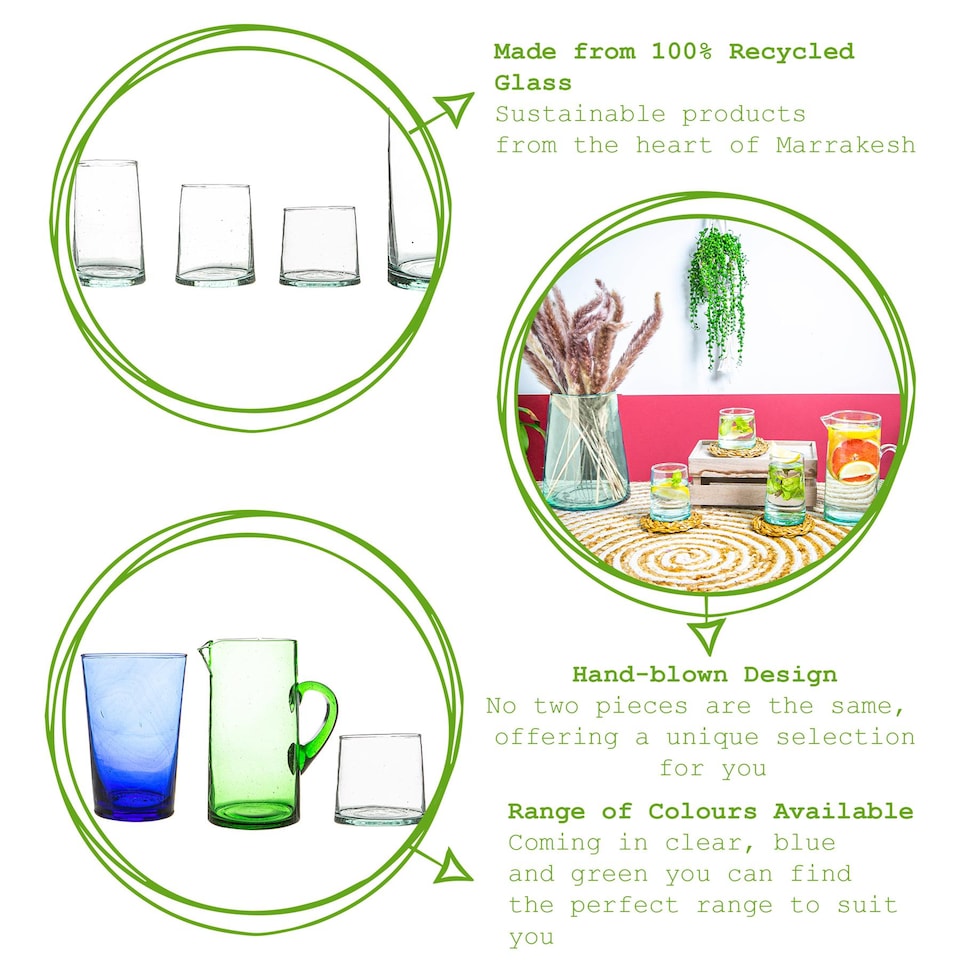 image 1 of Nicola Spring Merzouga Recycled Glass Tumblers with Jug - Clear | Clear | Clear | 7
