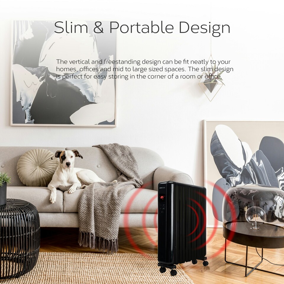 image 1 of MONHOUSE 2500W Digital Oil Filled Radiator - Portable Electric Heater with LED Display & Adjustable Thermostat, Remote Control, Overheat Safety Cut Off - Black