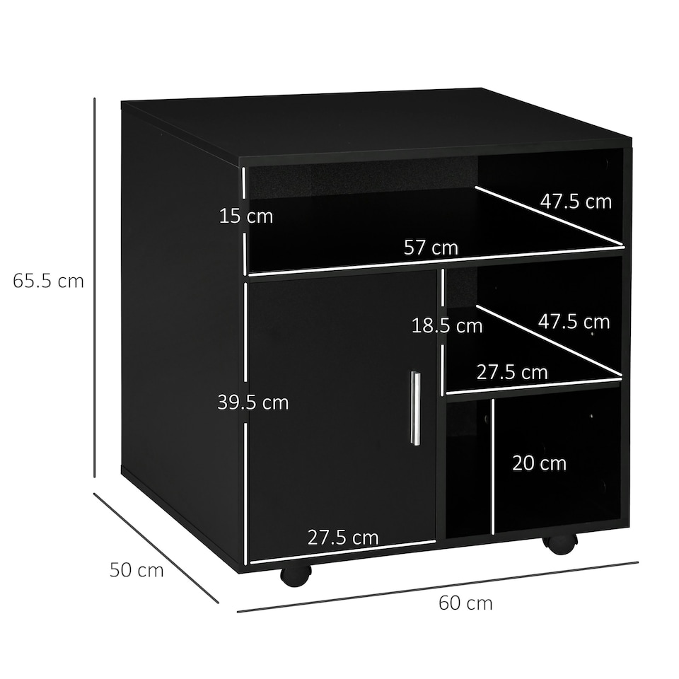 image 1 of HOMCOM Multi-Storage Printer Unit Office Organisation w/ 5 Compartments Black