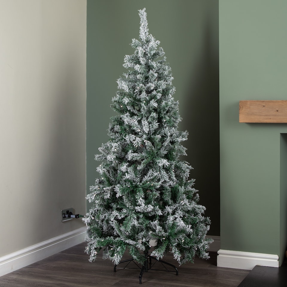 image 1 of 6ft (1.80m) Light up Prelit Snow Flocked Arbor Spruce Christmas Tree with 150 Colour Changing LEDs