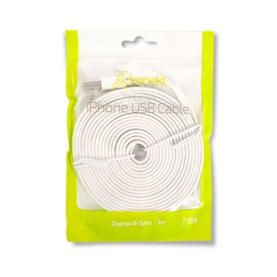 Konekt White iPhone USB Cable 3M